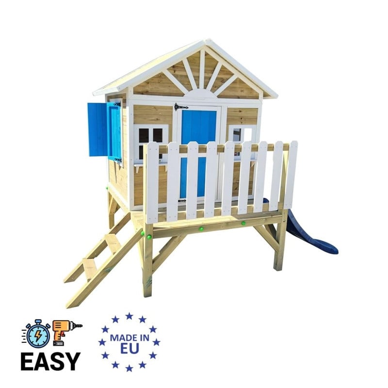 Casita infantil de madera por paneles Masgames VISBY elevada 60 cm Azul