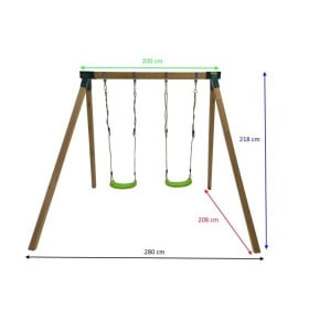 Columpio doble de madera cuadrada Masgames KARAI JUNIOR XL + asiento bebe 2