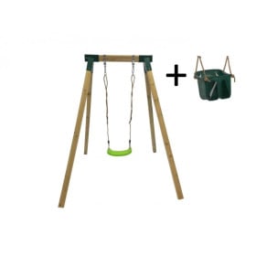 Columpio individual de madera cuadrada Masgames AIKO L + asiento bebe Verde Oscuro