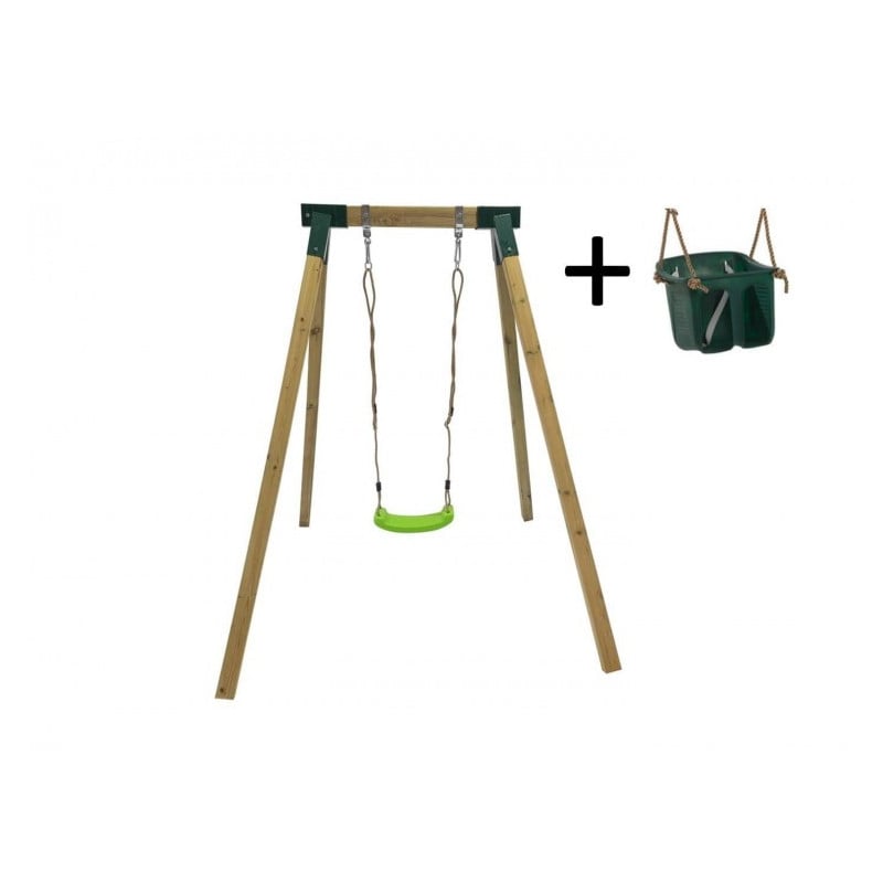 Columpio individual de madera cuadrada Masgames AIKO L + asiento bebe Verde Oscuro