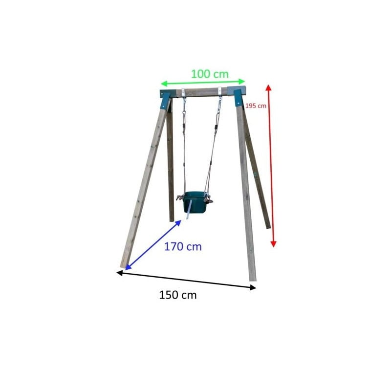 Columpio individual de madera cuadrada Masgames AIKO L + asiento bebe Verde Oscuro