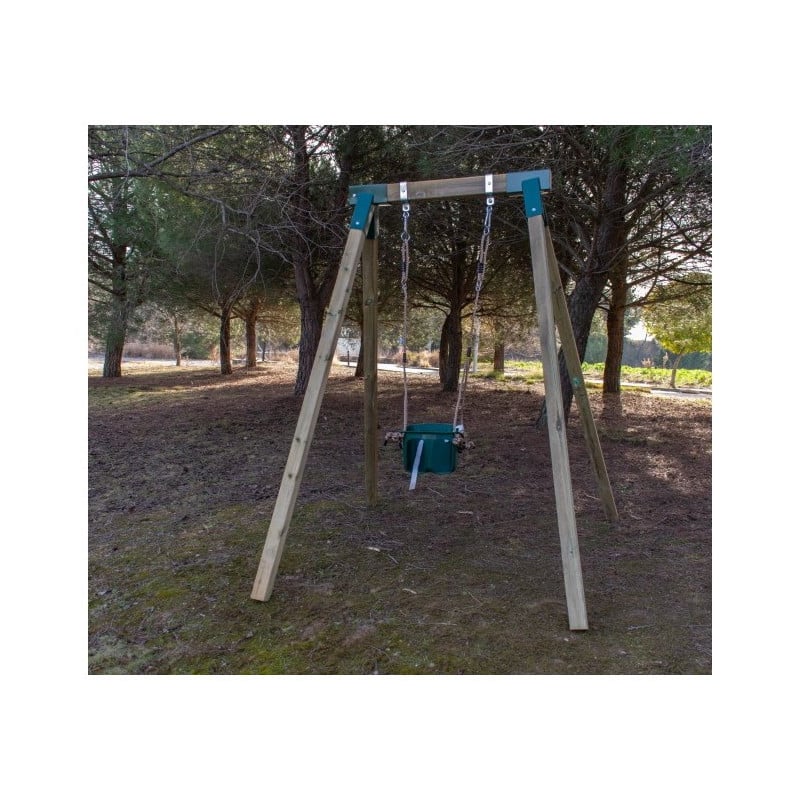 Columpio individual de madera cuadrada Masgames AIKO L + asiento bebe Verde Oscuro