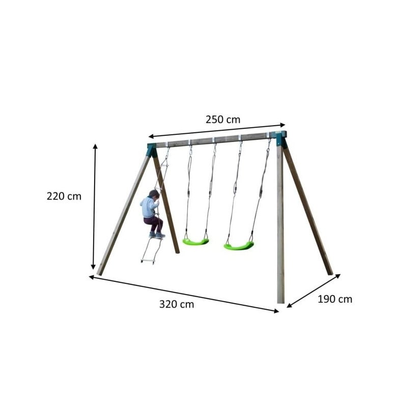 Columpio doble de madera cuadrada Masgames YUA XL