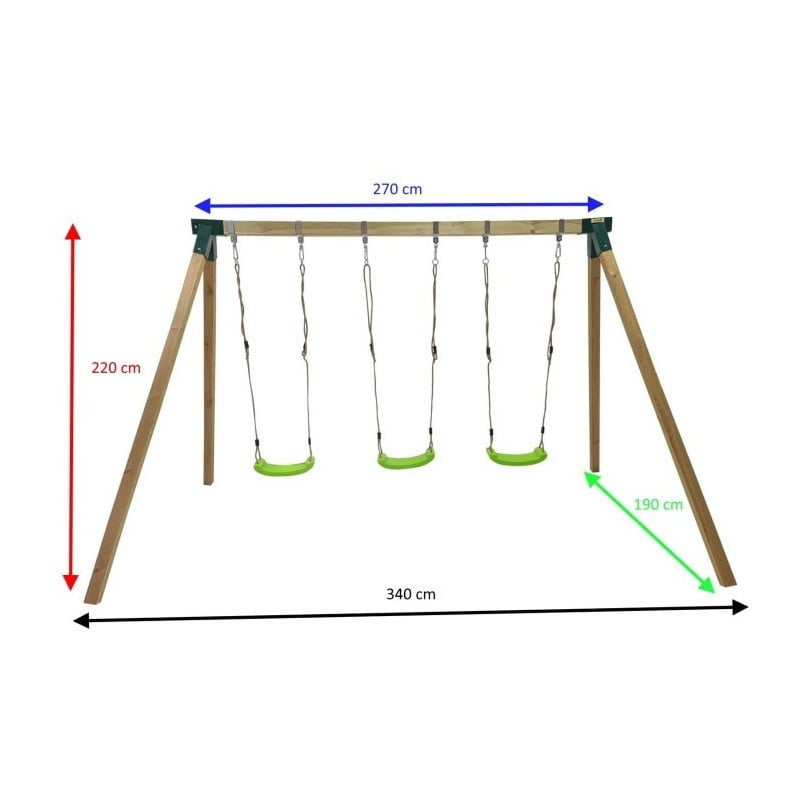 Columpio triple de madera cuadrada Masgames NORI XL