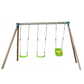 Columpio triple de madera cuadrada Masgames NORI XL + asiento bebe