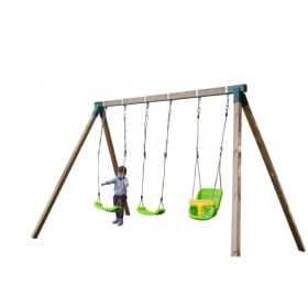 Columpio triple de madera cuadrada Masgames NORI XL + asiento bebe 2