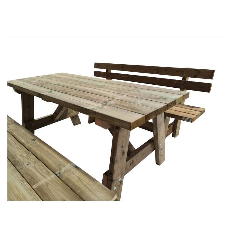 Mesa de madera ZURICH con bancos con respaldo VIC