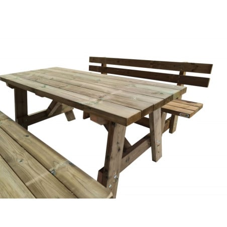 Mesa de madera ZURICH con bancos con respaldo VIC