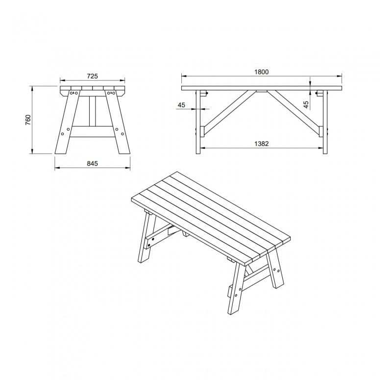 Mesa de madera ZURICH con bancos con respaldo VIC