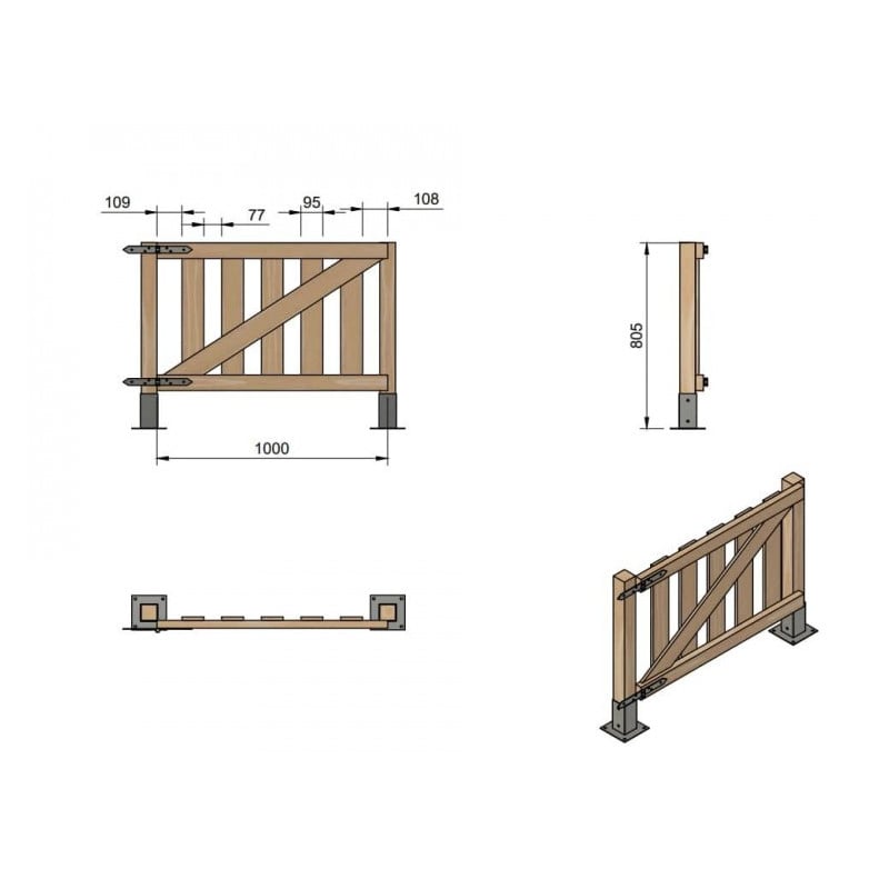 Puerta para valla de madera Masgames RECTA 80 Madera sin pintar