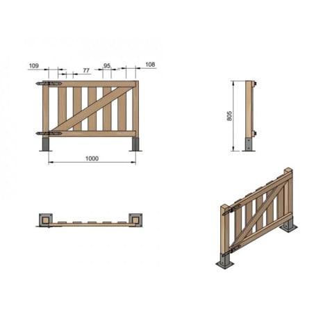Puerta para valla de madera Masgames RECTA 80 Madera sin pintar