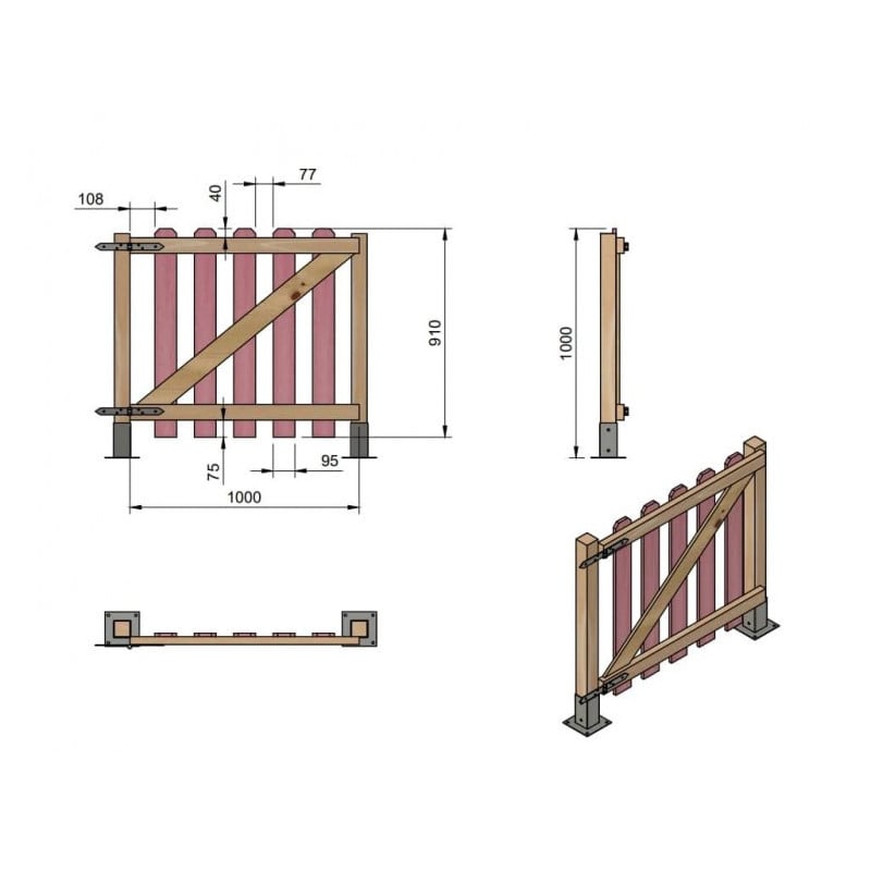 Puerta para valla de madera Masgames MERLET 100 Madera sin pintar