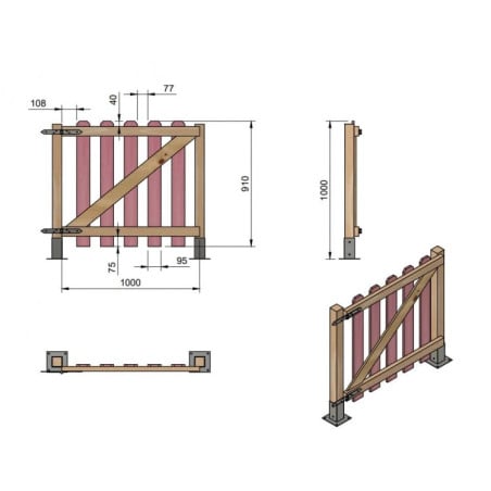 Puerta para valla de madera Masgames MERLET 100 Madera sin pintar