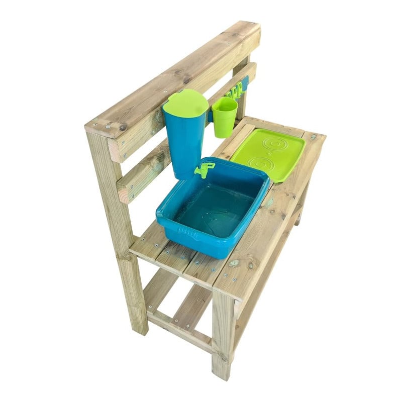 Cocinita infantil de madera para exterior Masgames CANDY Se incluye kit de cacharros de cocina: cazo, olla, cazuela, escumaderas