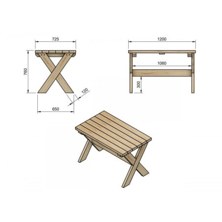 Mesa de madera exterior MASGAMES XERTA 120 cm Marron