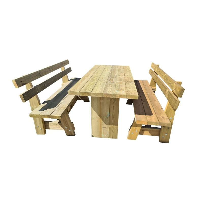 Mesa de madera de exterior MASGAMES CALELLA con bancos con respaldo MASGAMES VIC