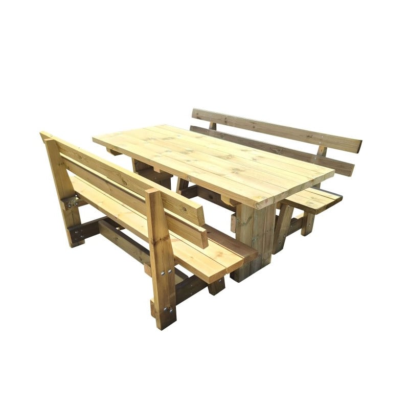 Mesa de madera de exterior MASGAMES CALELLA con bancos con respaldo MASGAMES VIC