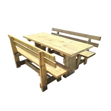 Mesa de madera de exterior MASGAMES CALELLA con bancos con respaldo MASGAMES VIC