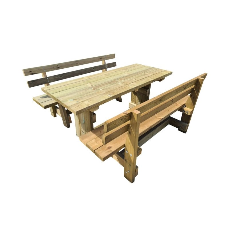 Mesa de madera de exterior MASGAMES CALELLA con bancos con respaldo MASGAMES VIC