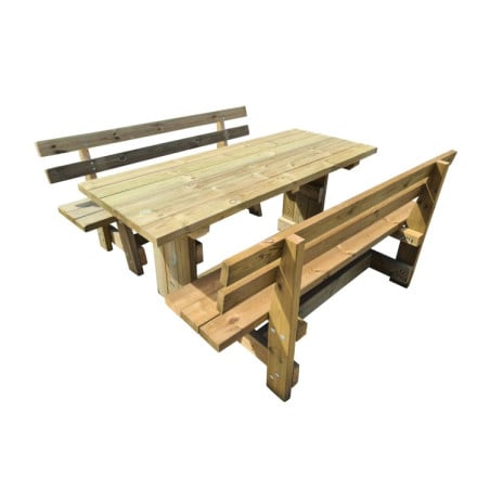 Mesa de madera de exterior MASGAMES CALELLA con bancos con respaldo MASGAMES VIC