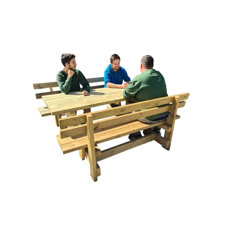Mesa de madera de exterior MASGAMES CALELLA con bancos con respaldo MASGAMES VIC