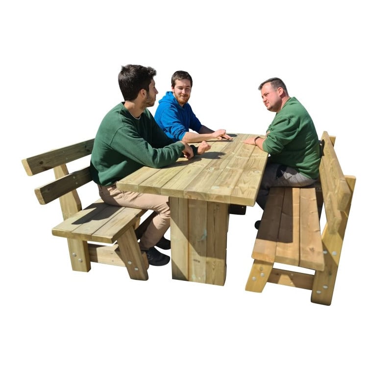 Mesa de madera de exterior MASGAMES CALELLA con bancos con respaldo MASGAMES VIC