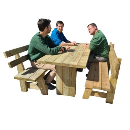 Mesa de madera de exterior MASGAMES CALELLA con bancos con respaldo MASGAMES VIC