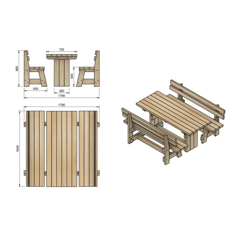 Mesa de madera de exterior MASGAMES CALELLA con bancos con respaldo MASGAMES VIC