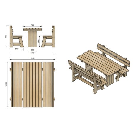 Mesa de madera de exterior MASGAMES CALELLA con bancos con respaldo MASGAMES VIC