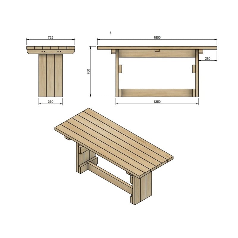 Mesa de madera de exterior MASGAMES CALELLA con bancos con respaldo MASGAMES VIC
