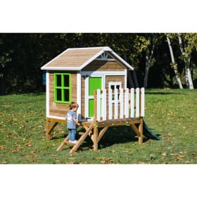 Casita infantil de madera por paneles Masgames FLAM elevada 60 cm Verde 2
