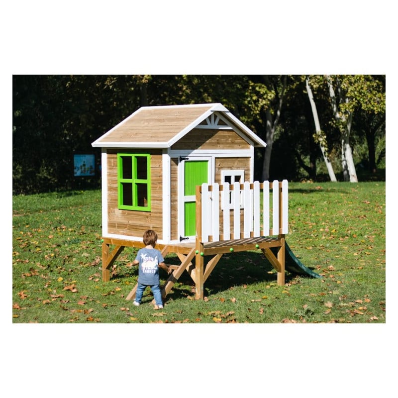 Casita infantil de madera por paneles Masgames FLAM elevada 60 cm Verde