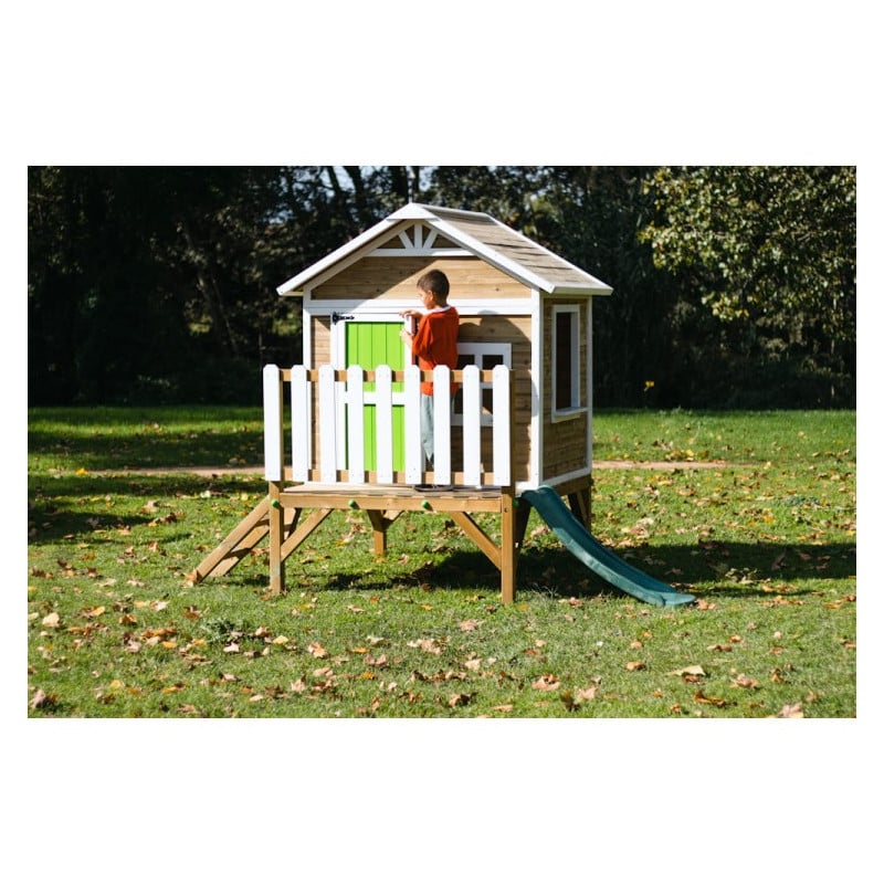 Casita infantil de madera por paneles Masgames FLAM elevada 60 cm Verde