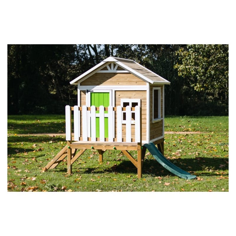 Casita infantil de madera por paneles Masgames FLAM elevada 60 cm Verde
