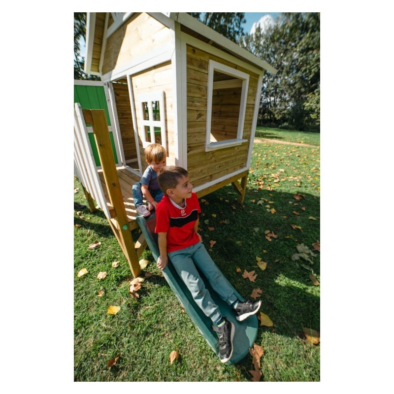 Casita infantil de madera por paneles Masgames FLAM elevada 60 cm Verde