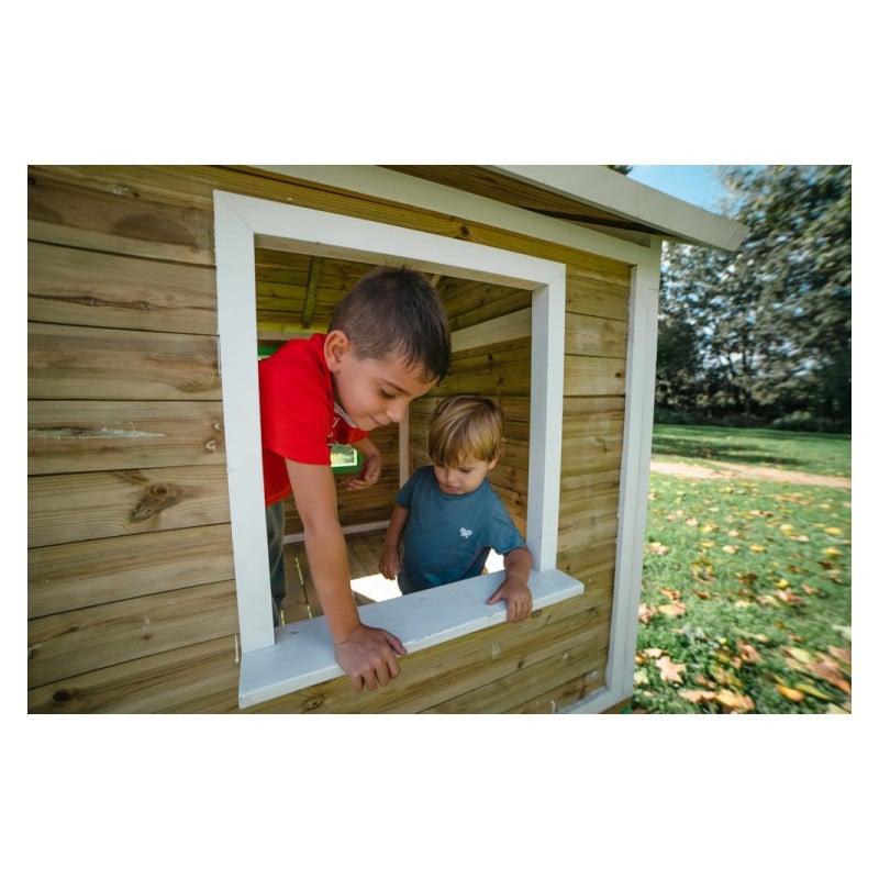 Casita infantil de madera por paneles Masgames FLAM elevada 60 cm Verde