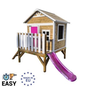 Casita infantil de madera por paneles Masgames FLAM elevada 60 cm Rosa