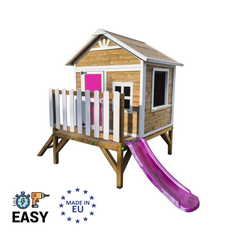 Casita infantil de madera por paneles Masgames FLAM elevada 60 cm Rosa
