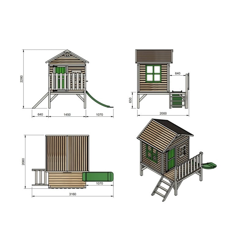 Casita infantil de madera por paneles Masgames FLAM elevada 60 cm Rosa