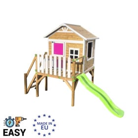 Casita infantil de madera por paneles Masgames FLAM elevada 90 cm Rosa