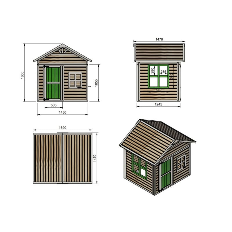 Casita infantil de madera por paneles Masgames FLAM elevada 90 cm Verde