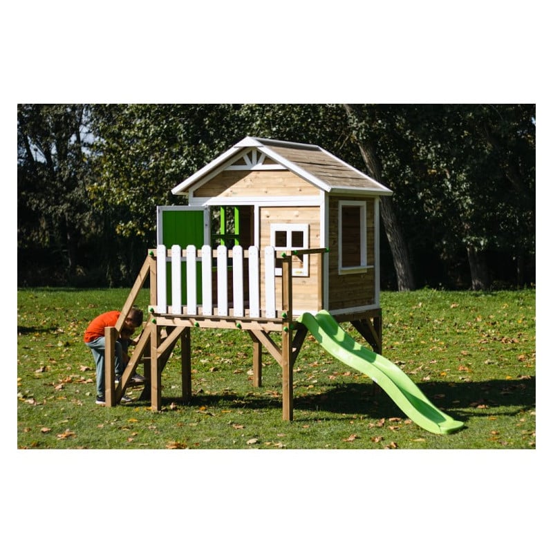 Casita infantil de madera por paneles Masgames FLAM elevada 90 cm Verde