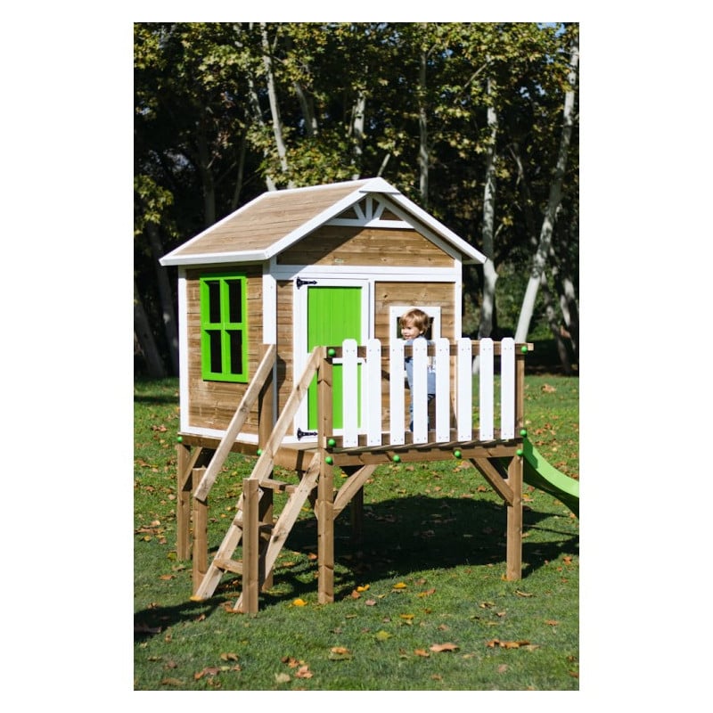 Casita infantil de madera por paneles Masgames FLAM elevada 90 cm Verde