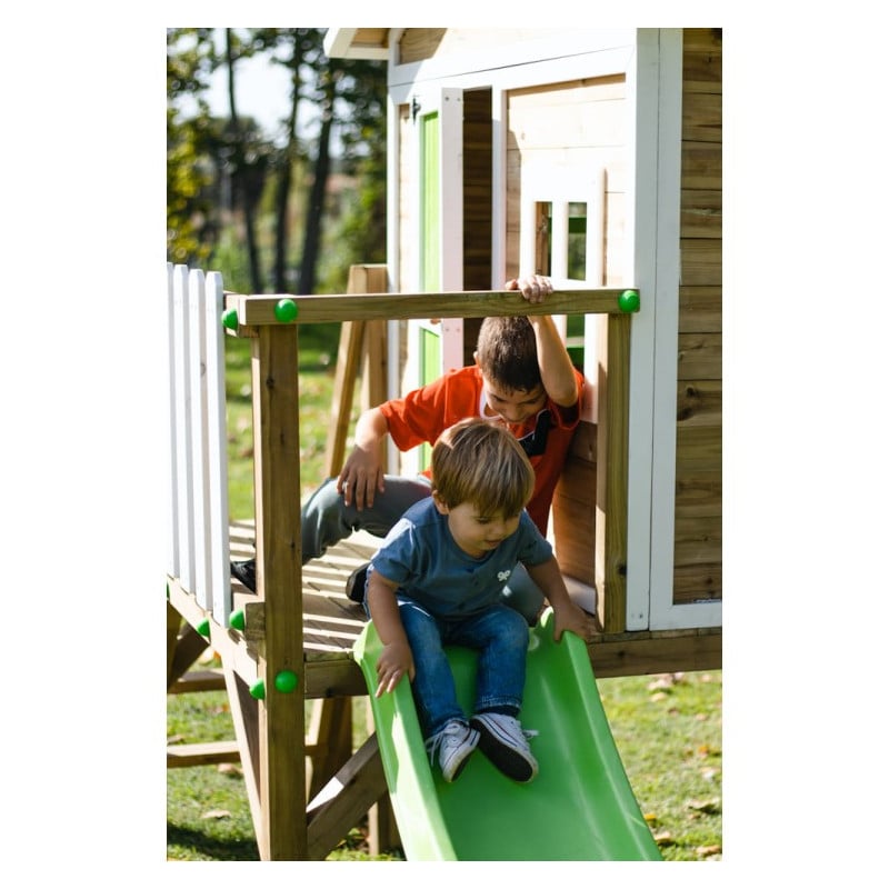 Casita infantil de madera por paneles Masgames FLAM elevada 90 cm Verde