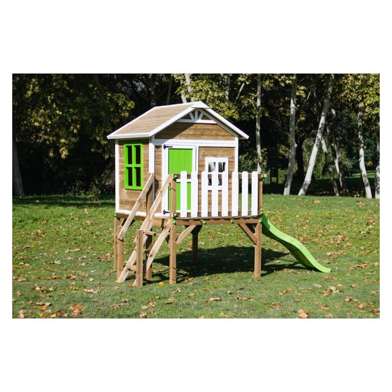 Casita infantil de madera por paneles Masgames FLAM elevada 90 cm Verde