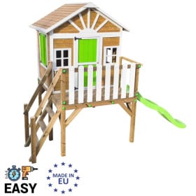 Casita infantil de madera por paneles Masgames VISBY elevada 90 cm Verde