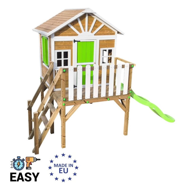 Casita infantil de madera por paneles Masgames VISBY elevada 90 cm Verde