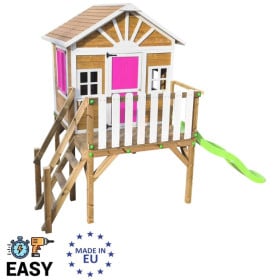 Casita infantil de madera por paneles Masgames VISBY elevada 90 cm Rosa