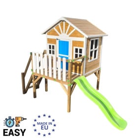 Casita infantil de madera por paneles Masgames VISBY elevada 90 cm Azul