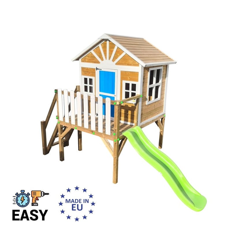 Casita infantil de madera por paneles Masgames VISBY elevada 90 cm Azul